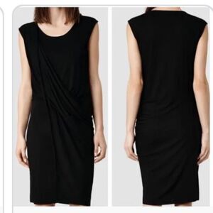 All Saints Amelia Sleeveless Black Drape Front Dress Size 2